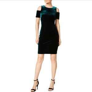 Calvin Klein Green Velvet Cold-Shoulder Dress